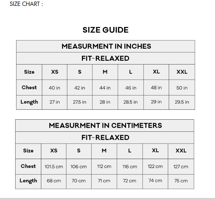 Size Chart Measurements